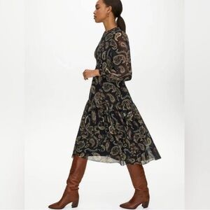 Aritzia Wilfred Rosalyn Black/Gold Paisley Long Sleeve Formal Evening Dress XXS